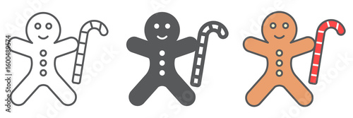 Gingerbread man icon collection, merry christmas and cookie, gingerbread man sign vector set graphics, editable stroke linear icon, eps 10