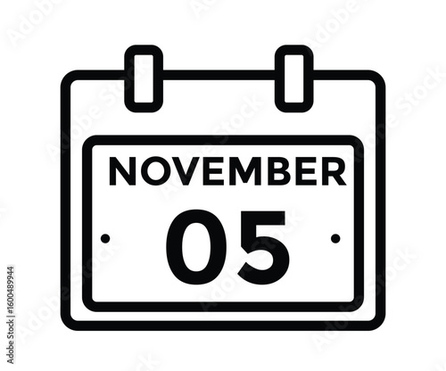 5 November, calendar date icon. 5 November Calendar Date for Deadlines or Appointment. Day, month. vector illustration.