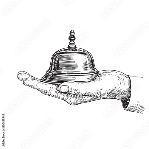 Elegant hand holding a classic bell for service signaling
