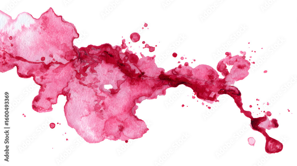 Naklejka premium Vibrant red and pink watercolor paint spreads organically across a clean white .