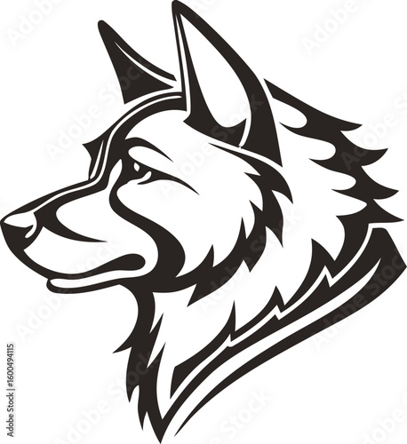 dog head profile,black and white line art,simplified,minimalist,digital illustration
