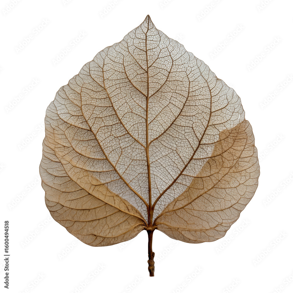 Obraz premium Delicate skeleton leaf with intricate veins and translucent appearance, showcasing nature beauty and fragility. Perfect for botanical themes and artistic designs