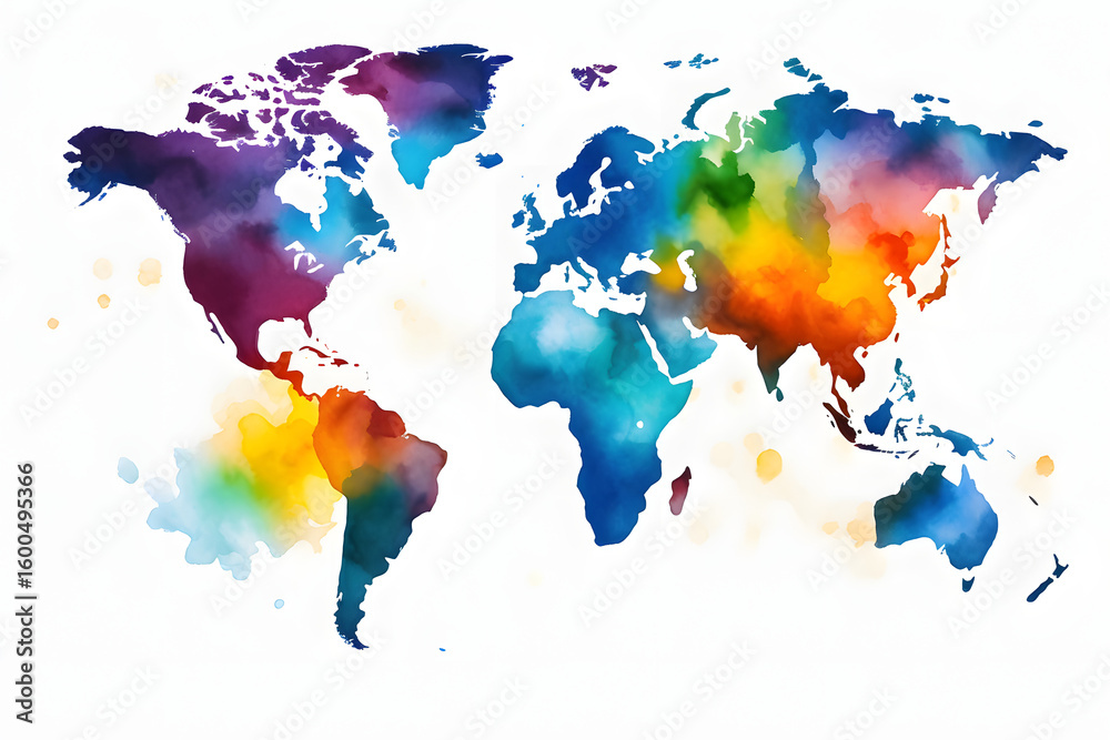 Fototapeta premium Light grunge watercolor world map isolated on white and transparent background 
