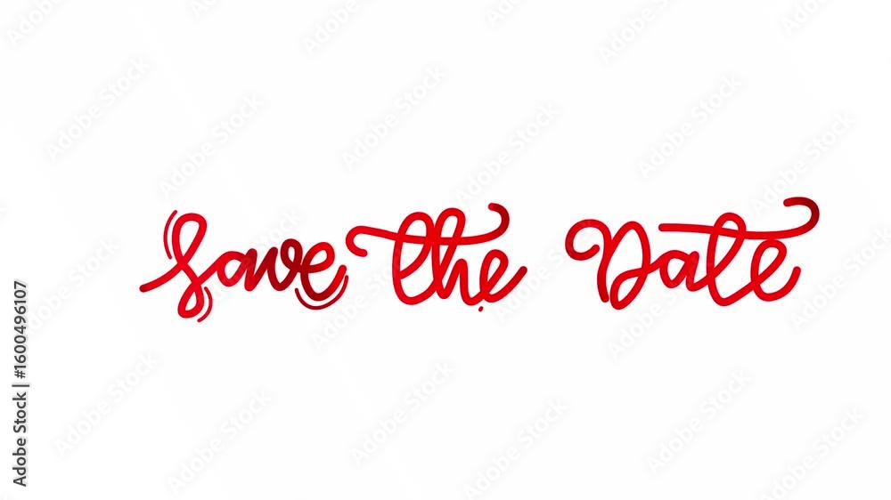 save the date One line continuous animated typography wedding intro outro, hand drawn calligraphy monoline vintage text on background, aniamted Calligraphy lettering animation video, red type on white save the date One line continuous animated typography wedding intro outro, hand drawn calligraphy monoline vintage text on background, aniamted Calligraphy lettering animation video, red type on white
