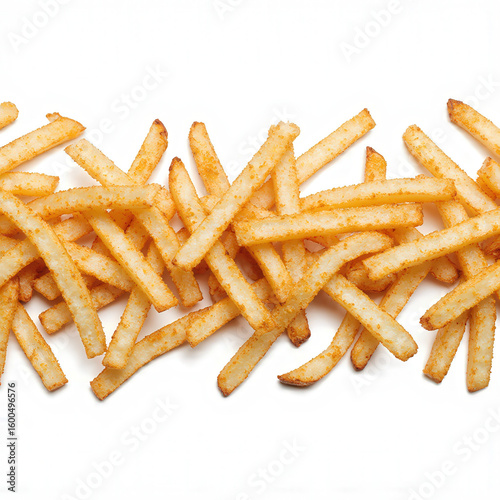 Golden Delights: A close-up shot showcases a delectable pile of freshly fried, golden french fries, inviting viewers with their tempting texture and perfect crispiness.