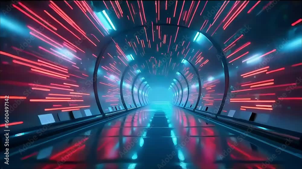 Immersive Motion Through Glowing Cyberpunk Tunnel with Animated Circuits and Energy Flow