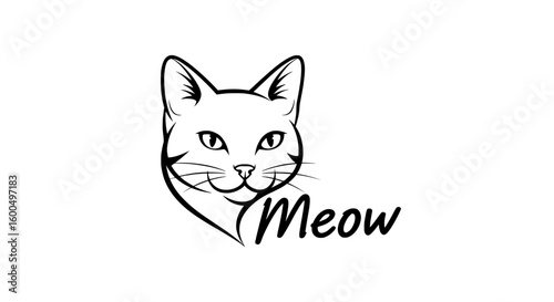 Charming cat face with 'Meow' text captures playful feline spirit