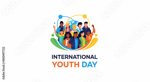 Diverse young people celebrating global unity and future potential with vibrant design