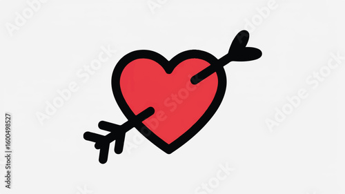 Red heart pierced by black arrow icon love
