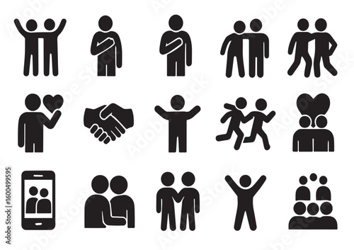 Friendship and Community Icons Set – People, Relationships & Social Interaction Symbols