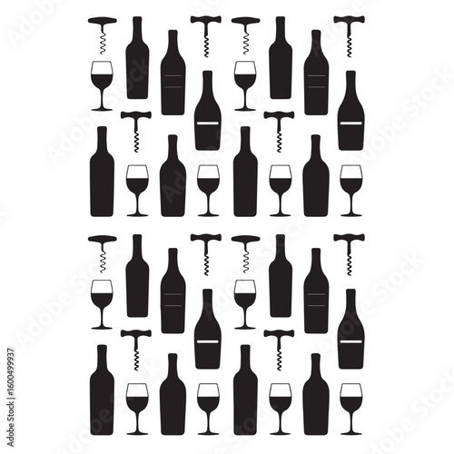 Elegant collection of wine bottles and glasses, a drink icon for bar and restaurant design