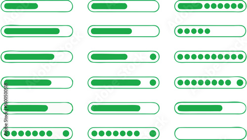 Green progress bars and loading indicators collection for software application design and website interface