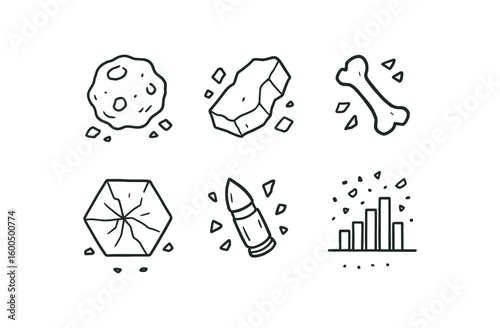 hand drawn cute out doodle style isolated shards asteroid fragment sample shards stone chip debris shards bone splinter piece shards windshield fragment he shards bullet shrapnel segment