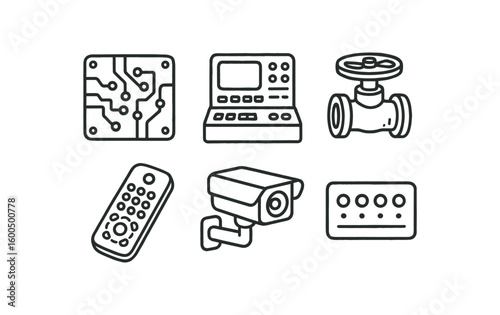 hand drawn cute out doodle style isolated control logic circuit board control command center console control flow regulation valve control remote transmitter handset control monitoring