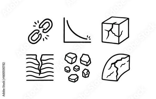 hand drawn cute out doodle style isolated fragmentation broken chain link fragmentation comminution curve chart fragmentation discontinuity plane model fragmentation stress fracture zone