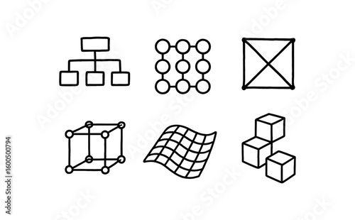 hand drawn cute out doodle style isolated stcture hierarchical tree diagram stcture cellular matri plot stcture skeleton bracing frame stcture unit cell crystal stcture mesh surface net