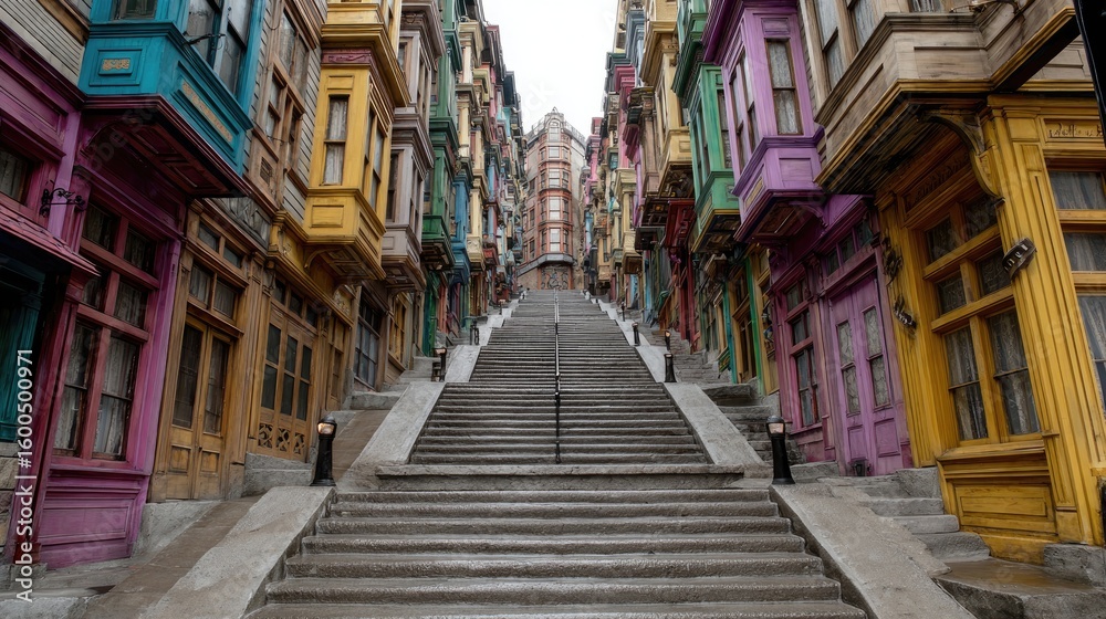 Fototapeta premium A steep, winding street lined with colorful buildings.