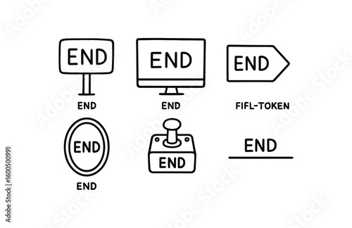 hand drawn cute out doodle style isolated end point coordinate end game screen end file token end mirror finish end stop switch end boundary
