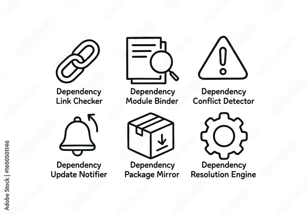 Fototapeta premium hand drawn cute out doodle style isolated dependency link checker dependency module binder dependency conflict detector dependency update notifier dependency package mirror dependency