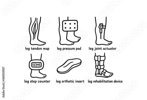 hand drawn cute out doodle style isolated leg tendon map leg pressure pad leg joint actuator leg step counter leg orthotic insert leg rehabilitation device