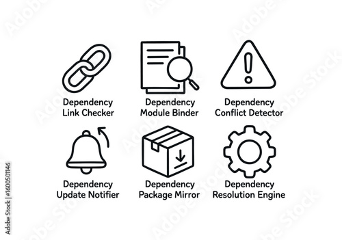 hand drawn cute out doodle style isolated dependency link checker dependency module binder dependency conflict detector dependency update notifier dependency package mirror dependency