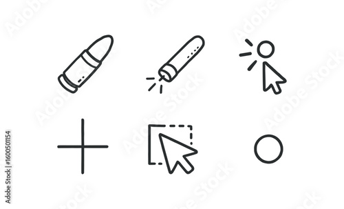 hand drawn cute out doodle style isolated point bullet tip point laser emitter point data cursor point alignment guide point selection tool point magnitude dot