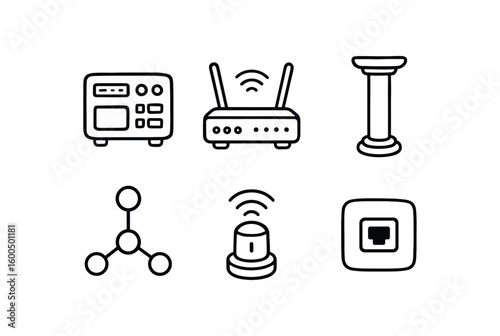 hand drawn cute out doodle style isolated center control hub center focal plane center router switch center support column center access node center beacon transmitter