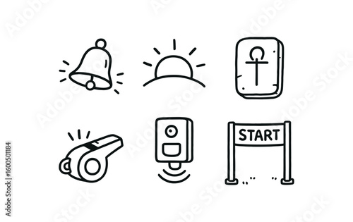 hand drawn cute out doodle style isolated beginning commencement bell beginning crest horizon beginning genesis tablet beginning kickoff whistle beginning threshold sensor beginning start