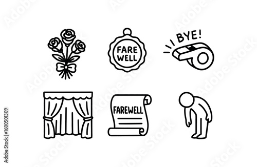 hand drawn cute out doodle style isolated farewell rose bouquet farewell memory token farewell departing whistle farewell closing curtain farewell valediction scroll farewell final bow
