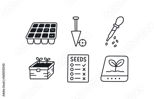 hand drawn cute out doodle style isolated seedling tray module seed drill planter seed inoculation pipette seed stratification bo seed viability chart seed propagation mat