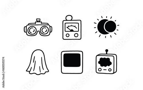 hand drawn cute out doodle style isolated darkness night vision goggles darkness luminescence meter darkness eclipse simulator darkness shroud fabric darkness opacity mask darkness void