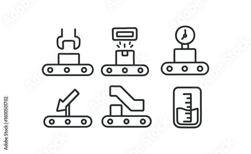 hand drawn cute out doodle style isolated sorting station conveyor belt aligner sorting station barcode validator sorting station weigh scale unit sorting station diverter gate sorting