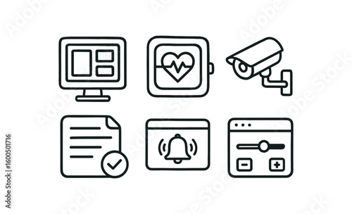 hand drawn cute out doodle style isolated monitoring dashboard display monitoring heartbeat sensor monitoring CCTV camera monitoring log aggregation tool monitoring alert notifier