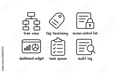 hand drawn cute out doodle style isolated organization system tree view organization system tag taonomy organization system access control list organization system dashboard widget