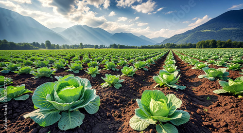 Green cabbage in a huge agricultural field. AI-Generated