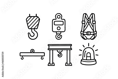 hand drawn cute out doodle style isolated lifting zone crane hook lifting zone load cell sensor lifting zone safety harness anchor lifting zone spreader beam lifting zone gantry rail