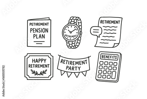 hand drawn cute out doodle style isolated retirement from labor pension plan booklet retirement from labor gold watch engraving retirement from labor farewell speech script retirement from