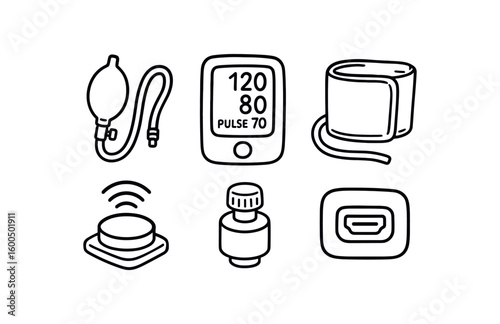 hand drawn cute out doodle style isolated blood pressure monitor cuff inion bulb blood pressure monitor digital display panel blood pressure monitor pressure cuff tubing blood pressure