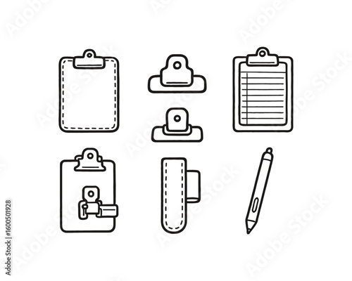 hand drawn cute out doodle style isolated clipboard leather cover clipboard magnetic clip clipboard legal pad refill clipboard adjustable hinge clipboard pen holster clipboard digital pen
