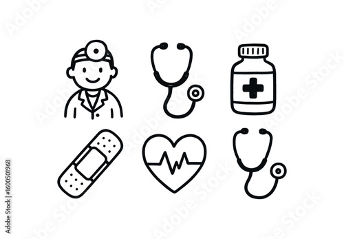 hand drawn cute out doodle style isolated general practitioner stethoscope general practitioner