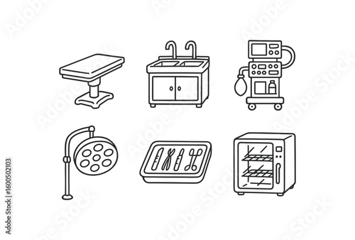 hand drawn cute out doodle style isolated surgical suite surgical table surgical suite scb sink station surgical suite anesthesia machine surgical suite surgical surgical suite instment