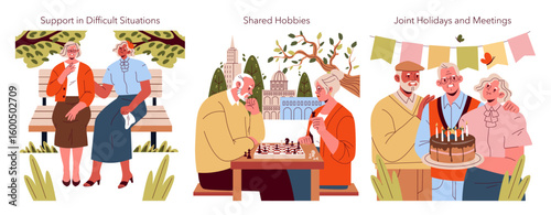 Senior Activities and Celebrations Vector Illustration