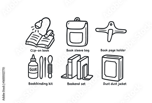 hand drawn cute out doodle style isolated book clip book sleeve bag book page holder book binding kit bookend book dust jacket