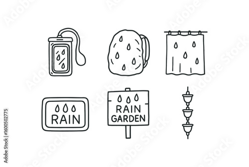 hand drawn cute out doodle style isolated rainproof phone pouch rain slicker backpack cover rain shower curtain rain door mat rain garden sign rain chain decoration
