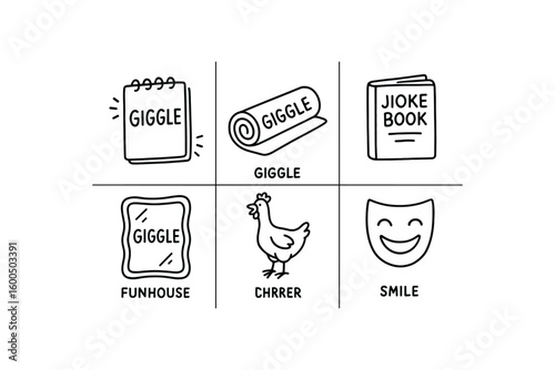 hand drawn cute out doodle style isolated giggle humor journal giggle laughter yoga mat giggle joke book giggle funhouse mirror giggle bber chicken giggle smile mask