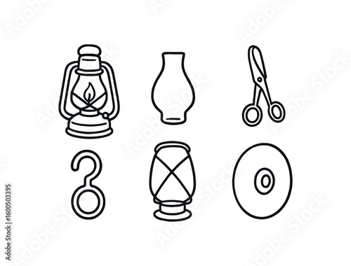 hand drawn cute out doodle style isolated lantern oil lamp reservoir lantern glass chimney lantern wick trimmer lantern carrying hook lantern st resistant frame lantern reflector sheet