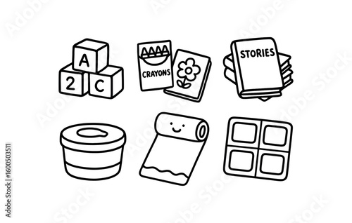 hand drawn cute out doodle style isolated preschooler building blocks preschooler coloring preschooler storybook collection preschooler snack container preschooler nap mat preschooler name