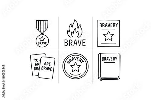 hand drawn cute out doodle style isolated bravery medal pin bravery tattoo stencil bravery poster print bravery affirmation cards bravery challenge coin bravery journal