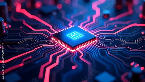 Computer chip technology concept motherboard cpu circuit board ai artificial intelligence processor design 