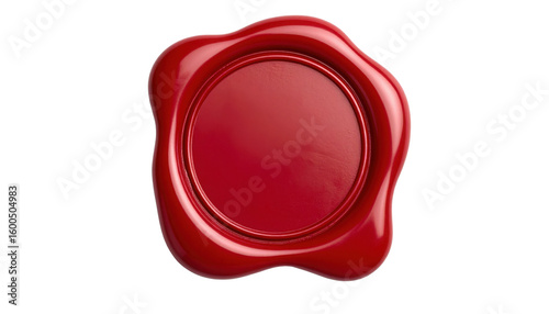 A red wax seal with an irregular, rounded shape and a circular indentation in the center.